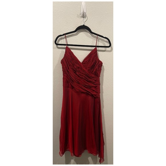 CARMEN MARC VALVO Burgundy Spaghetti Straps A-Line Mini Dress - Picture 1 of 4